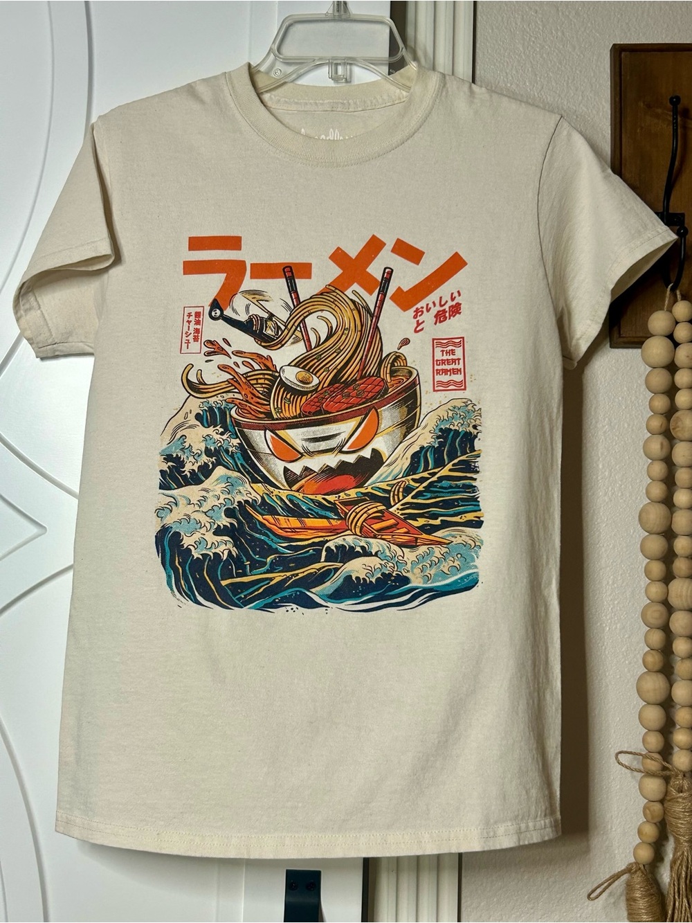 Threadless Cream Tee with Vibrant Ramen of Kanagawa